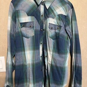Roper Blue and Green Casual Button Down Shirt